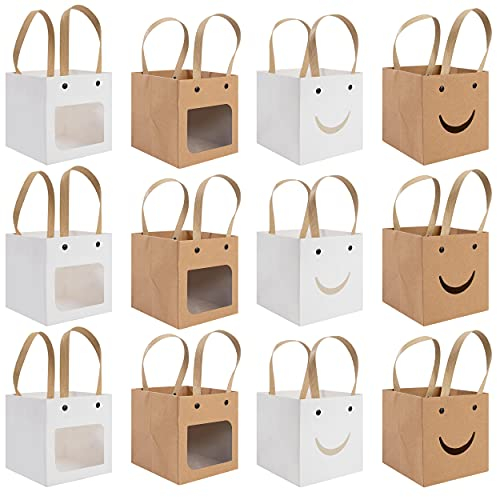 Kraftpapier Tüten Geschenkbox, 12 Stuck Geschenkverpackung Box mit Fenster und Henkel, für Hochzeit Geburtstag Party, Taufe, Kekse, Süßigkeiten, Dessert