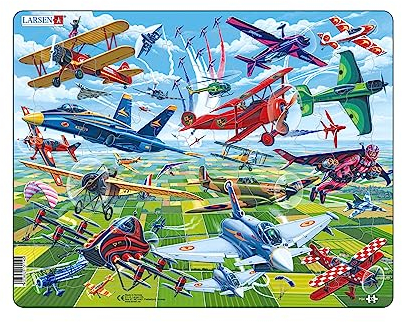 Larsen PG4 Rahmenpuzzle für Kinder I Mutige Piloten in tollen Flugzeugen I Puzzle ab 4 Jahre I Schönes Kinderpuzzle mit 64 Teilen I Spielspaß & Lernen
