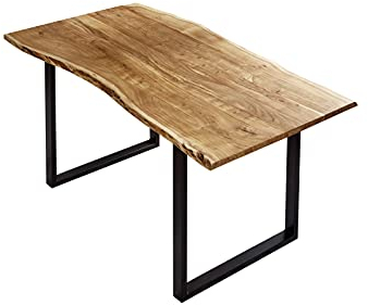 SAM Esszimmertisch 140x75 cm Billy, echte Baumkante, Esstisch aus Akazienholz massiv + naturfarben, Baumkantentisch mit U-Gestell Schwarz