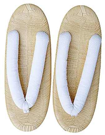 ZOGBX Sandales Japonaises Zori Tongs, Paille Forme Traditionnelle Pantoufle, Geta Homme Japonaise Sandale Pantoufle Tong Bois Sabots Cosplay Pantoufles À Fond Épais Été (Color : White, Size : EU 37)