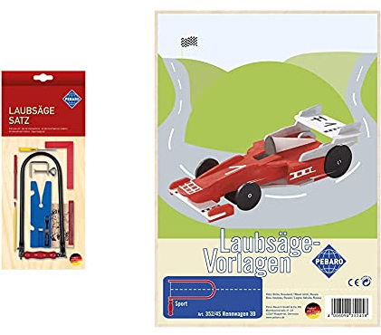 Pebaro Siva Toys_703P mit Vorlage, 16-teilig & 352/4S Laubsägevorlage aus Sperrholz Motiv Rennwagen 3D