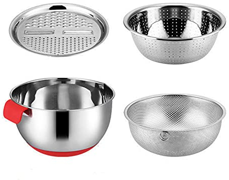 Reibe mit Behälter Handreibe Hobel Multifunktionale Edelstahlschüssel – Bequemlichkeit Salatbereiter Schüssel mit Ablaufkorb zum Kochen und Vorbereiten