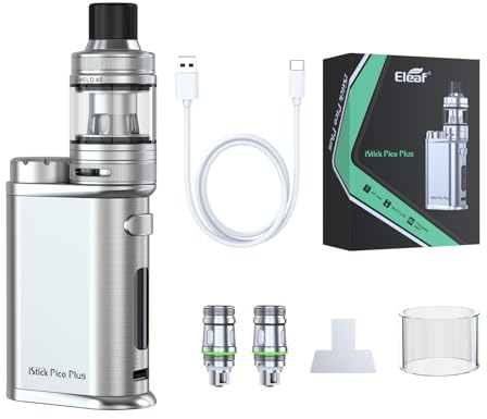 Eleaf iStick Pico Plus con juego de cigarrillos electrónicos Melo 4S M75 Watt 4ml Tanque de vidrio sin batería 18650 sin nicotina (plata)