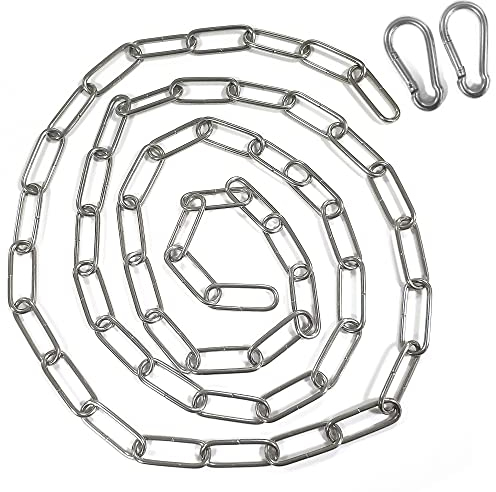 Tongboke Chaine Acier, 2M Chaîne Dextension en Acier Inoxydable, Chaîne avec Deux Mousquetons, Kit de Suspension pour Chaise Suspendue, Fixation pour Chaise Jardin, pour Sac de Frappe, Balançoire