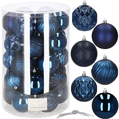 SPRINGOS Weihnachtsbaumkugeln aus Kunststoff 30-teiliges Dunkelblau Weihnachtskugeln-Set Durchmesser 8 cm Dekoration für Weihnachten Party Hochzeit