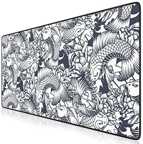 TITANWOLF – Alfombrilla Gaming XXL para ratón 900x400 – Mouse Pad - Precisión y Velocidad - Parte Inferior de Goma para una sujeción Estable - Antideslizante, Resistente al Agua – Motivo Koi Tattoo