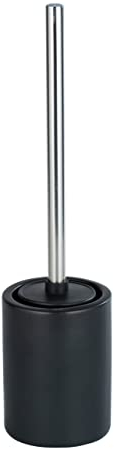 WENKO Keramik WC-Garnitur Laviano Schwarz matt, freistehender WC-Bürstenhalter mit austauschbarem Silikon Lamellen WC-Bürstenkopf, spezielle Anti-Haft-Wirkung für hygienische Reinigung, Ø 9,7 x 39 cm