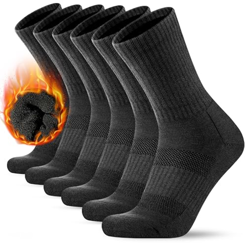 KEECOW 3 Pairs Mens Merino Wool Socks Wicking Breathable Cushion Comfortable Casual Crew Socks Outdoor Performance Athletic Hiking Trekking Walking Socks