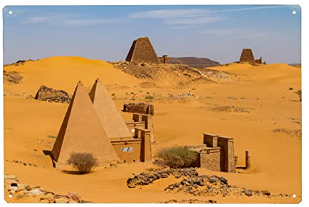artboxONE Metall-Poster 40x60 cm Architektur Pyramiden bei Meroe im Sudan von Künstler Die Welt Tanzt Farben