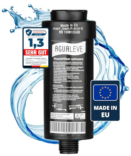 AGUALEVE® Filtro de ducha – Filtro de agua para ducha | en negro | contra cal, metales pesados, cloro, suciedad, efecto bacteriostático | piel y cabello más bonitos | calidad de marca fabricado en la