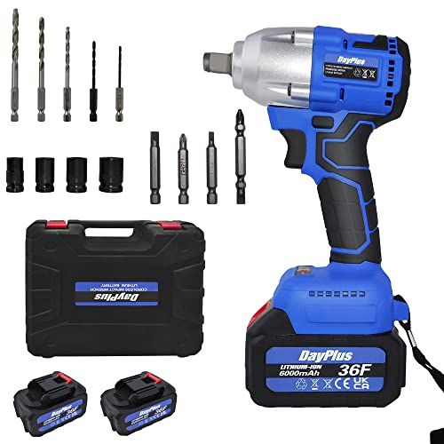 Qimu 21V Avvitatore ad Impulsi a percussione a batteria, 420 Nm pistola a percussione, trapano elettrico senza spazzole con batteria agli ioni di litio 6,0 Ah, 6 prese, 2 velocità variabile Luce LED