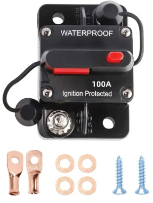 Interruttore Automatico Auto,30-300A Interruttore Automatico con Ripristino Manuale,12V-48V DC Impermeabile Interruttore di Circuito Automatico Fusibile di Ripristino per Auto Marine Boat (100A Rosso)