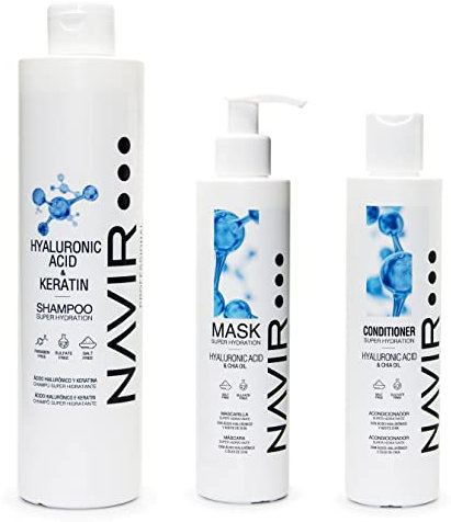 NAVIR Professional | Professionelles Pflegeset mit Hyaluronsäure – Shampoo 500ml + Maske 200ml + Conditioner 200ml – Für trockenes, geschädigtes oder geglättetes Haar – Sulfatfrei – 3-teiliges Set