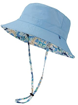 Fischerhüte für Damen Mädchen Bucket Hat Baumwolle Sonnenhut Buckethut Faltbar Reversibel Fischerhut Sommermütze für Camping, Reisen, Wandern, Strand, Urlaub, Reisen 58-60cm Blau