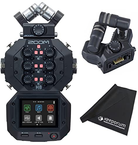Zoom H8 mobiler Audio-Recorder + XAH-8 Stereo-Mikrofon-Kapsel + keepdrum Mikrofasertuch