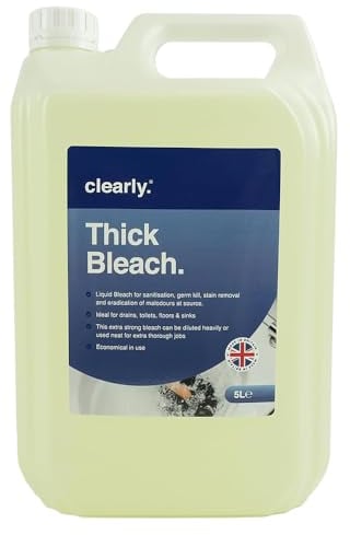 Clearly Thick Bleach, 5L, Extra Strong Toilet Bleach Liquid for Sanitisation and Disinfection, Cleaning Products for Home and Workplace
