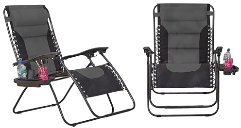 Neo Pair of Outdoor Zero Gravity XL Padded Large Sun Lounger Sunbed Folding Reclining Chair Camping Garden Beach Patio (Grey)