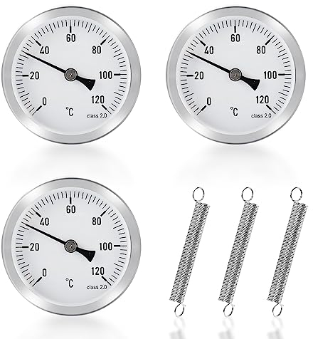 Anlegethermometer Heizungsrohr, 3 Stück Rohrthermometer, Temperaturanzeige mit Clip-On Feder, Zeigerthermometer 0-120 °C 63 mm Rohr Thermometer