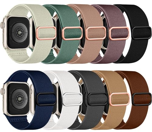 Chinbersky 10 Stück Elastisches Nylon Loop Armband Kompatibel mit Apple Watch Armband 40mm 41mm 38mm,Stoff Verstellbares Dehnbare Sport Ersatzarmband für iWatch Ultra Series 11/10/9/8/7/6/5/4/3/2/1/SE