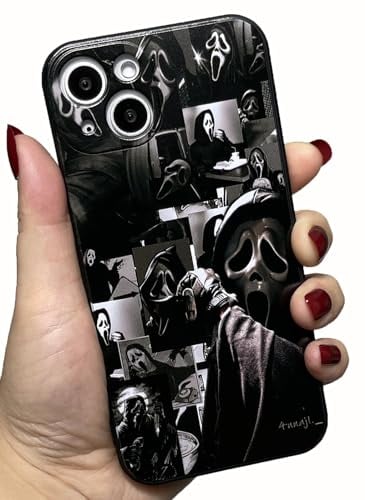 Caqvkcs Scream Horror Movie Anime Printed Case for iPhone 15 6.1'', Fashion Cool Skull Skeleton Ghost Face Pattern for Women Men Boys Girls, Cute Soft TPU Silicone Shockproof Phone Case for iPhone 15