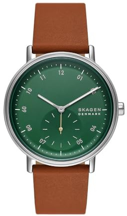 Skagen Kuppel Herrenuhr, Quarz-Dreizeigerwerk mit Sub-Zifferblatt und Edelstahl- oder Lederarmband