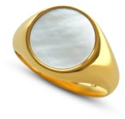 Herren Siegelring Silber mit Stein Perle aus 925 Sterling Silber massiv rund poliert handgemacht | Männerschmuck aus Deutschland mit Geschenk-Box (Gold, 60)