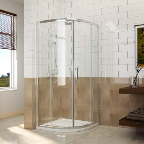 ELEGANT 800 x 800mm Quadrant Shower Enclosure 6mm Easy Clean Toughened Glass Sliding Shower Cubicle Door with Stone Resin Tray + Waste
