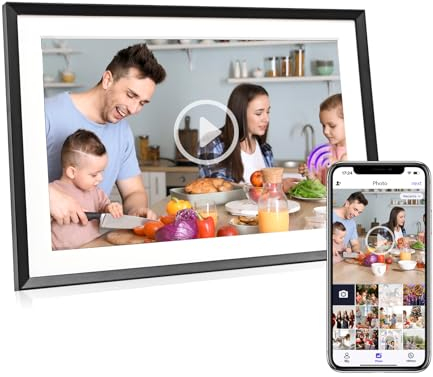 Moman Digitaler Bilderrahmen WF102U, 16GB IPS-Touchscreen Automatische Drehung Fotos/Videos Teilen per App, Ideal für Jubiläen & Geburtstage