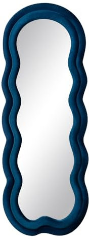 LOLAhome Miroir moulure ondulée Bleue en Tissu et Verre de 60 x 160 cm