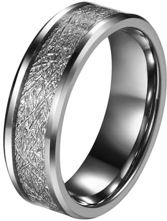 JewelryWe Ring Herren Wolfram Eheringe: 8mm Breite Herren-Ring Wolframcarbid Verlobungsringe Trauringe Hochzeit Band Männer Ringe mit Gravur Silber Größe 71