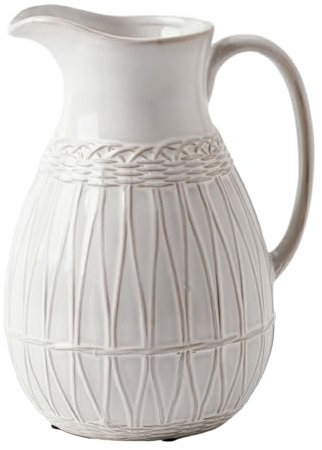 VICTOR & TERESA Small White Ceramic Pitcher Vase for Home Decor, 7.8'' Decorative Jug Vases Gift for Mom, Farmhouse Distressed Vases for Flowers, Pampas Grass, Table Centerpieces, Kitchen, Mantel