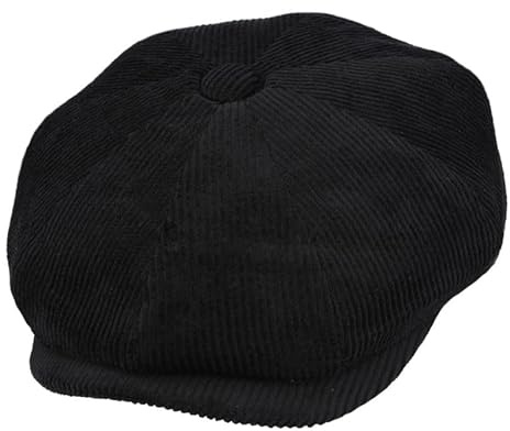 Ivy 8 Panel Heritage Country Schirmmütze für Herren aus Baumwollcord im Newsboy-Stil mit Schirm [WN1265-BLACK-S]