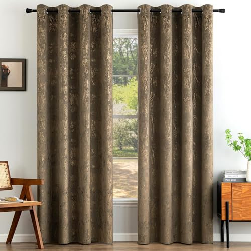 EMEMA Samtvorhänge Vorhang Blickdicht Vorhänge mit Ösen Gardinen Deko Ösenvorhang Dekoschal Dekogardinen für Schlafzimmer Wohnzimmer 2er Set 140 x 175 cm(B x H) Dunkelbraun