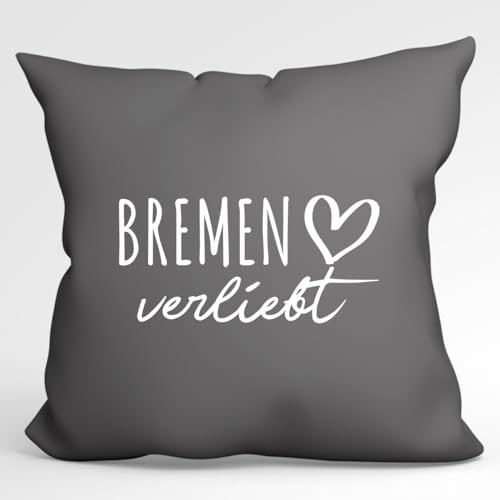 huuraa Kissen Bremen verliebt Deko Sofakissen mit Füllung 40x40cm Steel Grey mit Namen deiner Lieblingsstadt in Bremen Geschenk Idee für Freunde und Familie