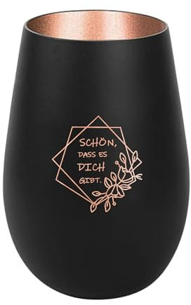 Der-Porzellan-Laden Windlicht mit Gravur Schön DASS es Dich gibt, Schwarz Bronze, Teelichthalter aus Glas mit Spruch, Tischdeko modern