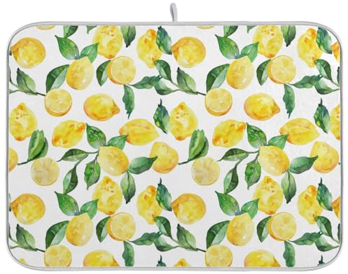 Tappetino scolapiatti con limoni gialli e foglie verdi, tappetino assorbente per asciugare i piatti, ad asciugatura rapida, per la decorazione del piano di lavoro della cucina, 45 x 61 cm