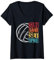 Damen SUN SAND SET SPIKE Beach Volleyball Hobby Sportler Sport T-Shirt mit V-Ausschnitt