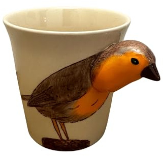 Handmade Ceramic Animal Mug, Robin Design - Unique, Hand-Painted Coffee Cup with Fun 3D Handle - Durable & Dishwasher Safe - Cute Autumn Mugs, Ideal Christmas & Birthday Gift for Animal Lovers