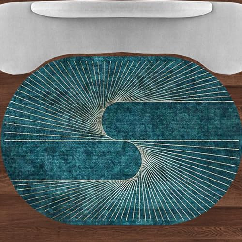Taidianolp Teppich Oval Wohnzimmer Deko,Blue,120 x 160 cm,Modernes Streifendesign Muster Teal Dunkelblau,Teppiche für Hartholzböden Nachttisch Sofa Deko Aesthetic