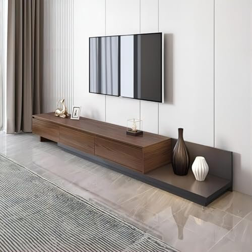 Homary Japandi Extendable TV Console with 3 Drawers – Adjustable 200cm-360cm Width, Media Storage Cabinet in Walnut & Grey