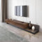 Homary Meuble TV Bois Extensible avec 3 Tiroirs, Meuble Télé Console Basse en Noyer Massif Réglable, Table TV Design Moderne pour TV Jusqu'à 120