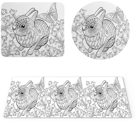 EHOMERY Tappetino E Mouse Inter Tappetini Mouse Economici Coniglio Tappetino XXL Mouse Gaming Tappetini Mouse Gaming XL - 3 Pack [30x80 cm, 20x24 cm And Dia 20 cm]