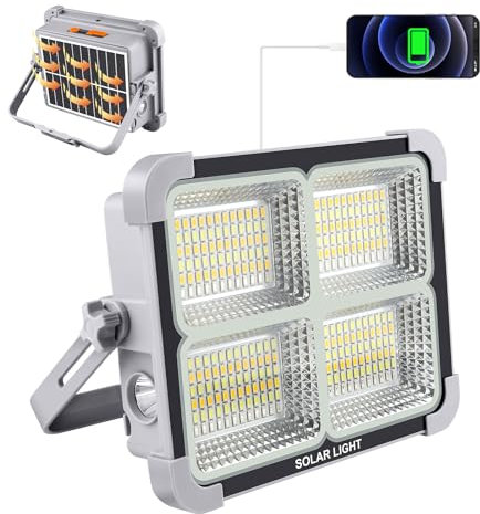 Projecteur LED Rechargeable 150W Portable Lampe Led avec Panneau Solaire 5 modes d'éclairage IP65 Étanche 7200mAh Lumière de USB Travail Lanterne pour Camping, Pêche, Chantier, Garage, Atelier