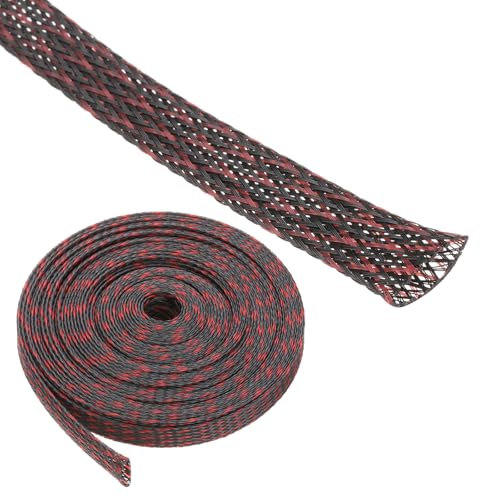 Rebower 25ft PET Expandable Wire Loom 3/8 Inch, PET Braided Wire Sleeving Cable Management Sleeve Tubing [for Audio Video Home Office Cord Protector]-Black, Red