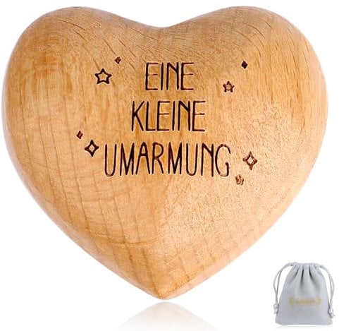 QINJIEJIE Handschmeichler Holz Herz Mutmacher Geschenk Holzherz - eine kleine Umarmung - Glücksbringer Kinder Gute Besserung Aufmunterung Geschenke
