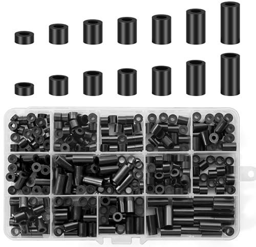 360 Stück ABS Abstandshalter Kunststoff Rund Schwarz.Distanzhülsen M3 M4.Nylon Abstandshalter Wand & Schrauben.Nicht Gewinde Spalte Distanzscheiben.Abstandhalter Set mit Aufbewahrungsbox