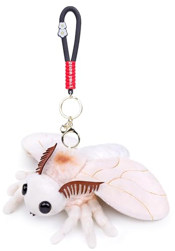 Tiny Heart Seidenspinner Plüschtier Schlüsselanhänger,Simulation Seidenspinner Tierserie, Weiche Füllung, 7in/18cm, Geeignet für Kinder und Naturliebhaber, Weiß