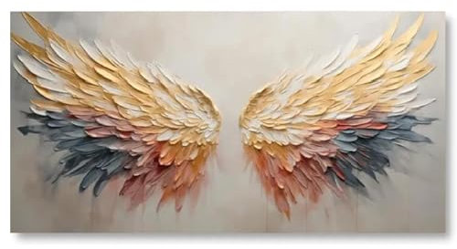 18meng Art Ölgemälde auf Leinwand 160x80 cm Abstraktes Bunte Engelsflügel Textur Wandkunst Bilder Modern Minimalistisch Aesthetic Wanddeko Wohnzimmer Schlafzimmer Home Decor Wandbild Ungerahmt