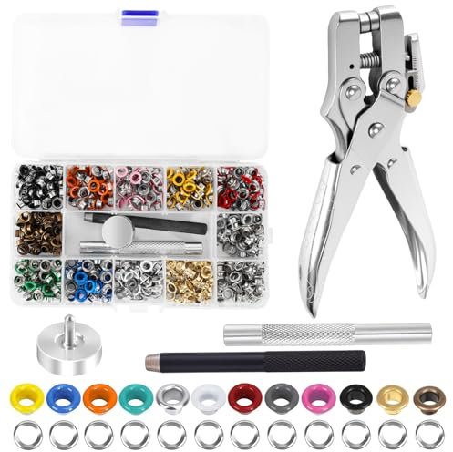 Stanzkopf Set mit 700 Ösen, Ø 5MM Ösenzange set Ösen Set mit Werkzeug Schwarz Ösen-Set für Rucksack, Schuhleder, Tüllen, Planen, Leder, Zelte, Markisen