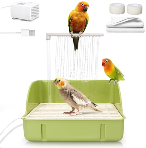 Automatic Parakeet Bird Bath with Pump, Large Bird Shower Fountain Indoor Bathtub with Running Water, Parrot Bath Tub Faucet for Pet Birds, African Grey, Cockatiel, Conure, Budgie, Lovebird